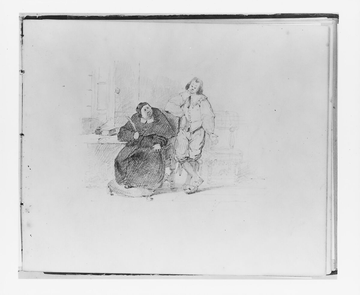 Study for "Gil Blas and the Archbishop" (from Sketchbook), Francis William Edmonds (American, Hudson, New York 1806–1863 Bronxville, New York), Graphite on off-white wove paper, American 