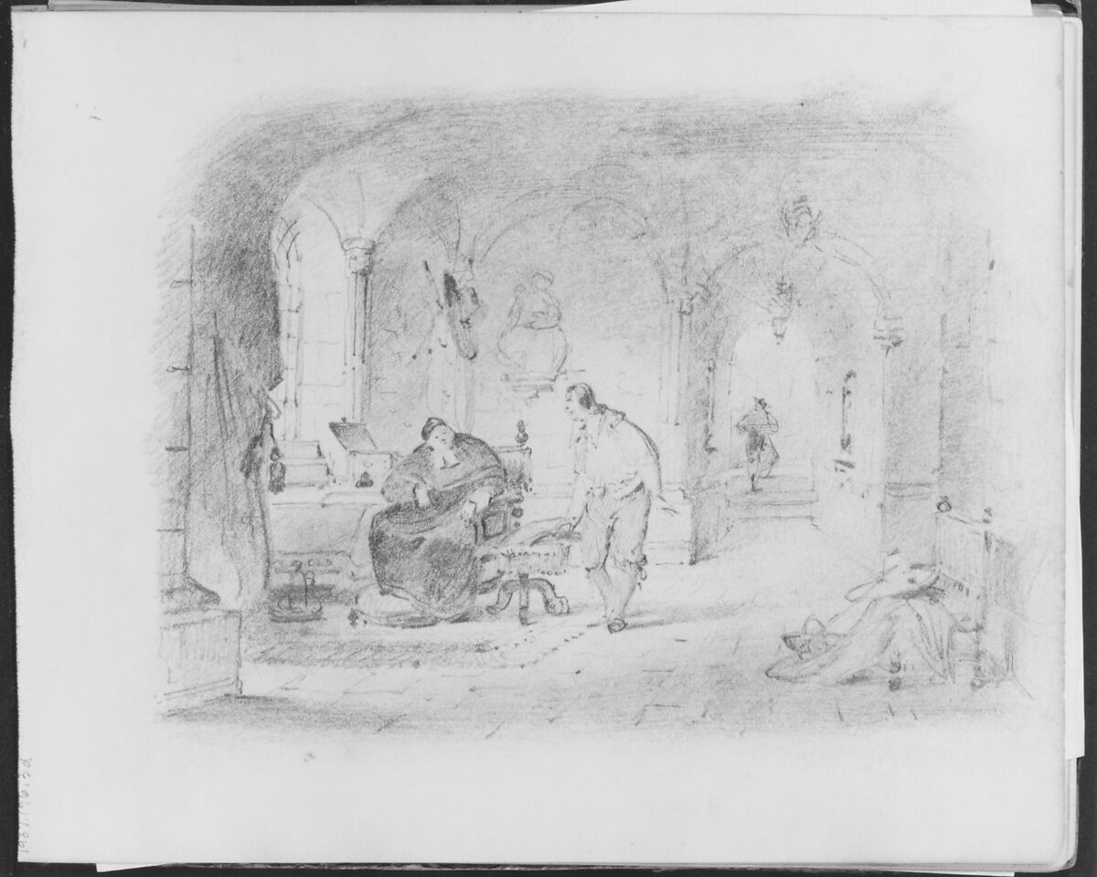 Study for "Gil Blas and the Archbishop" (from Sketchbook of Figure and Landscape Subjects), Francis William Edmonds (American, Hudson, New York 1806–1863 Bronxville, New York), Graphite on off-white wove paper, American