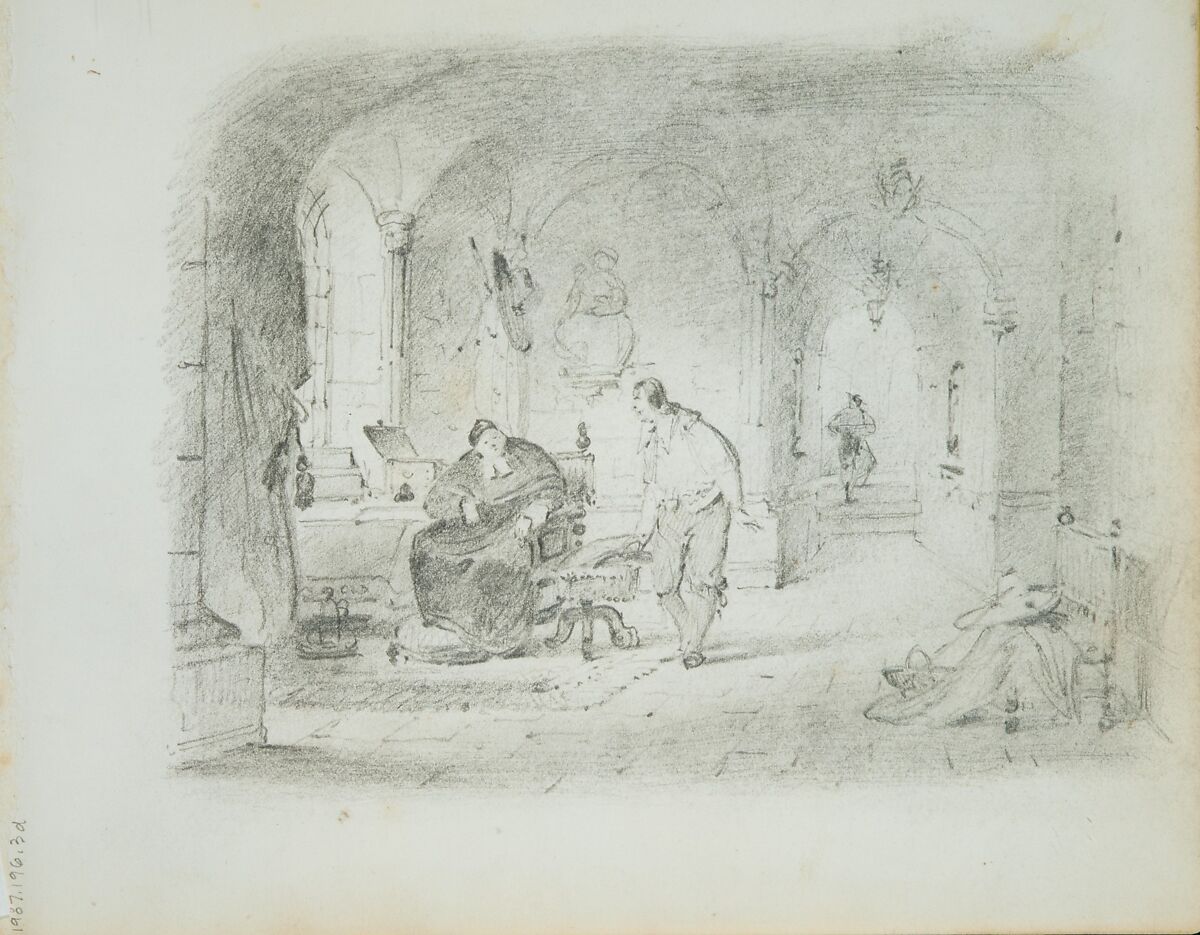 Study for "Gil Blas and the Archbishop" (from Sketchbook of Figure and Landscape Subjects), Francis William Edmonds (American, Hudson, New York 1806–1863 Bronxville, New York), Graphite on off-white wove paper, American 
