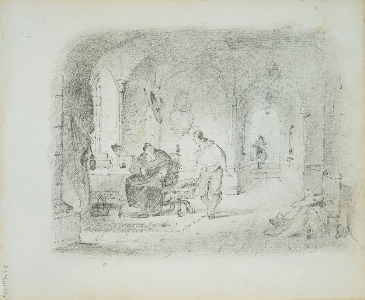 Study for "Gil Blas and the Archbishop" (from Sketchbook of Figure and Landscape Subjects), Francis William Edmonds (American, Hudson, New York 1806–1863 Bronxville, New York), Graphite on off-white wove paper, American