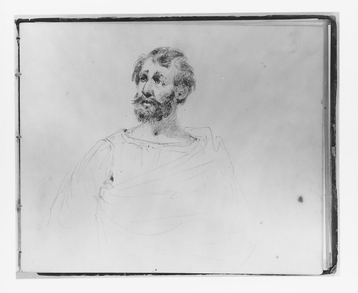 Bearded Man in a Toga (from Sketchbook), Francis William Edmonds (American, Hudson, New York 1806–1863 Bronxville, New York), Graphite on off-white wove paper, American 