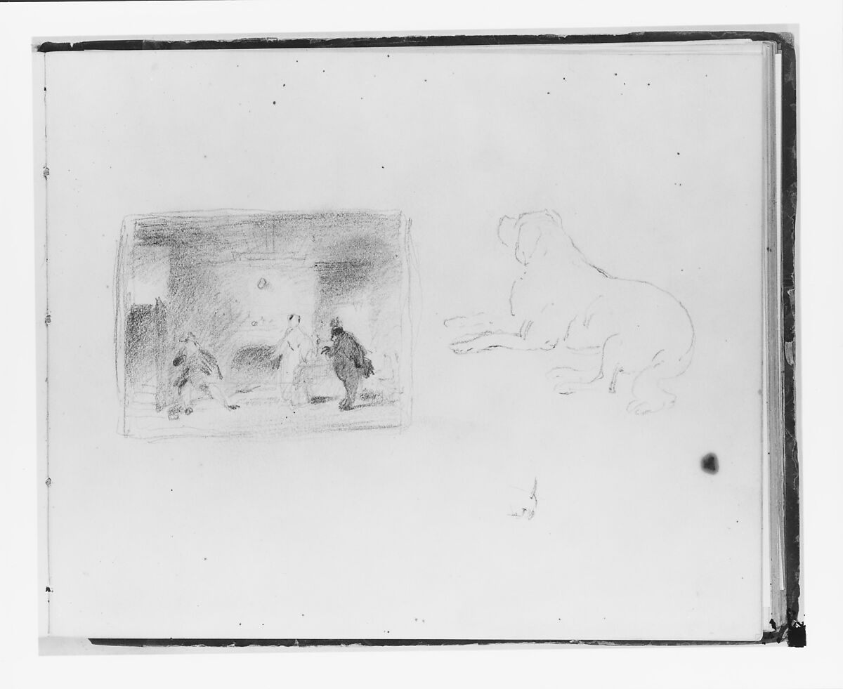 Study for the "City and Country Beaux"; Sketch of a Hound (from Sketchbook), Francis William Edmonds (American, Hudson, New York 1806–1863 Bronxville, New York), Graphite on off-white wove paper, American 