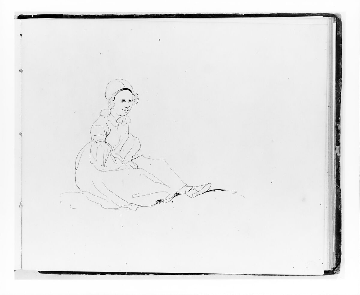 Girl Seated (from Sketchbook), Francis William Edmonds (American, Hudson, New York 1806–1863 Bronxville, New York), Iron gall ink, graphite on off-white wove paper, American 