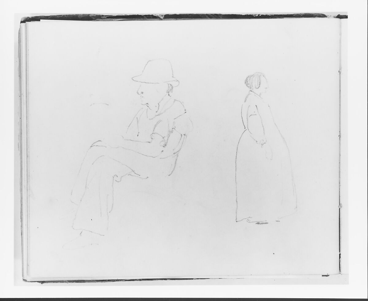 Seated Man; Standing Woman (from Sketchbook), Francis William Edmonds (American, Hudson, New York 1806–1863 Bronxville, New York), Graphite on off-white wove paper, American 