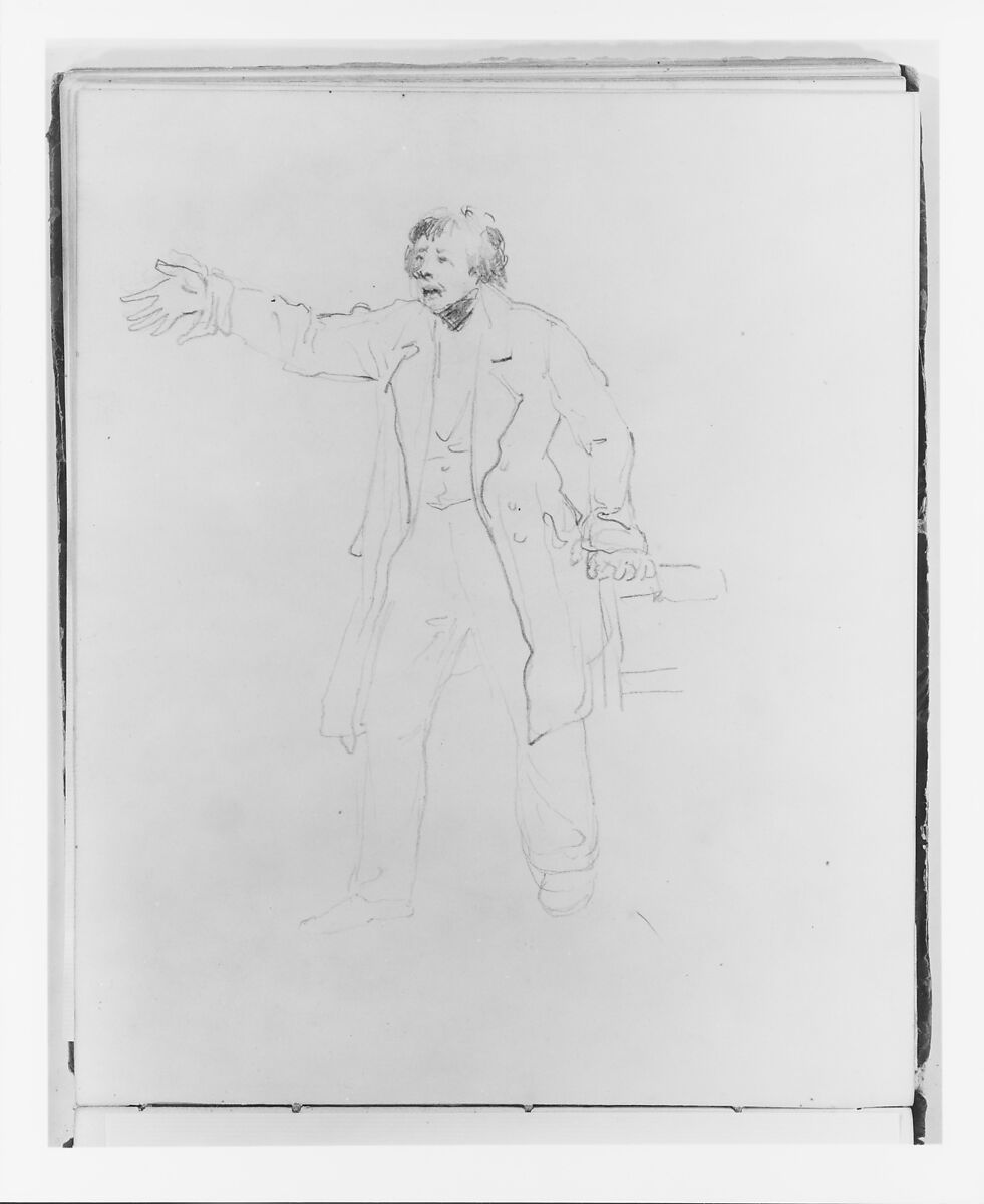 Man Speaking in an Oratory Pose (from Sketchbook), Francis William Edmonds (American, Hudson, New York 1806–1863 Bronxville, New York), Graphite on off-white wove paper, American 