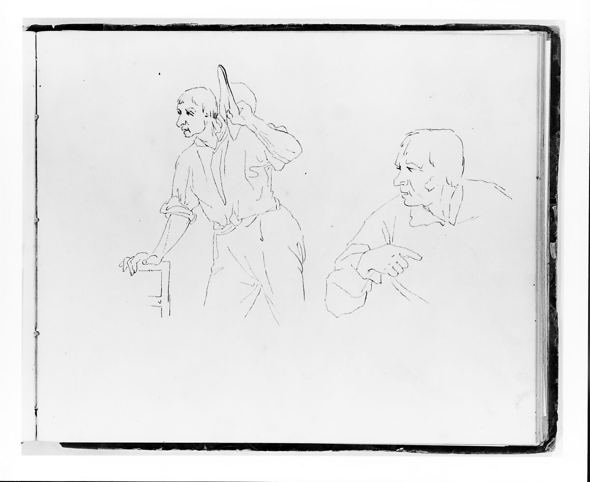 Two Studies of a Man (from sketchbook), Francis William Edmonds (American, Hudson, New York 1806–1863 Bronxville, New York), Iron gall ink, graphite on off-white wove paper, American 