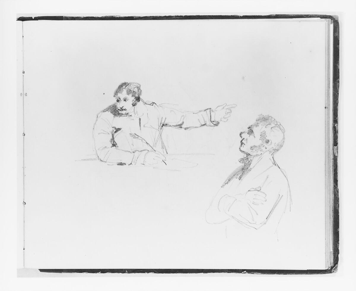 Man Pointing and Writing; Man with Arms Folded (from Sketchbook), Francis William Edmonds (American, Hudson, New York 1806–1863 Bronxville, New York), Graphite on off-white wove paper, American 