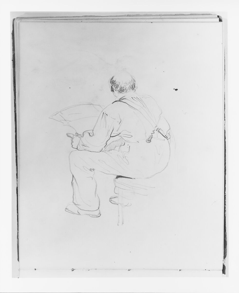 Seated Man Reading a Newspaper (from Sketchbook), Francis William Edmonds (American, Hudson, New York 1806–1863 Bronxville, New York), Graphite on off-white wove paper, American 