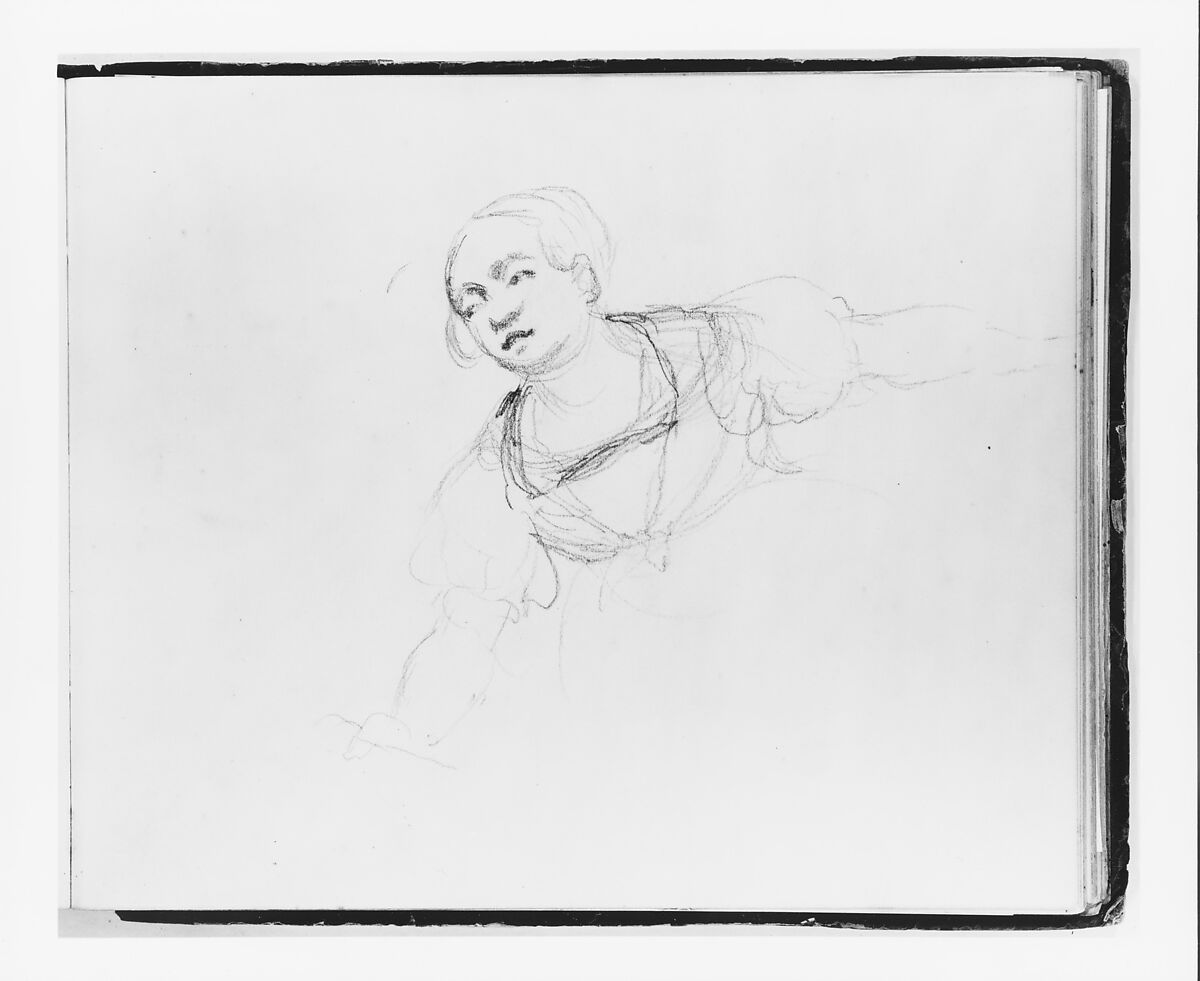 Woman Leaning Right (from Sketchbook), Francis William Edmonds (American, Hudson, New York 1806–1863 Bronxville, New York), Graphite on off-white wove paper, American 