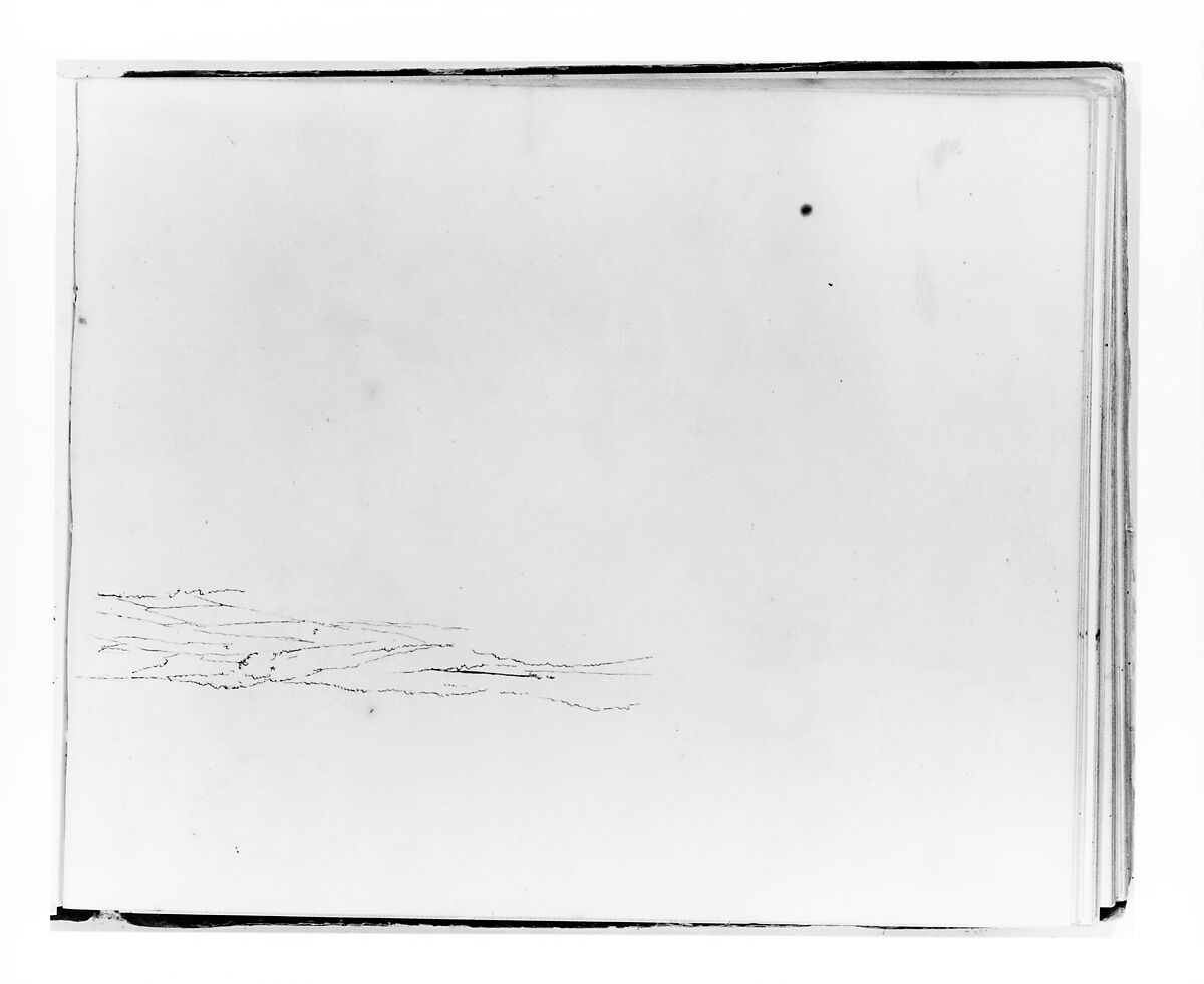 Panoramic Landscape (from Sketchbook), Francis William Edmonds (American, Hudson, New York 1806–1863 Bronxville, New York), Brown ink and graphite on off-white wove paper, American 