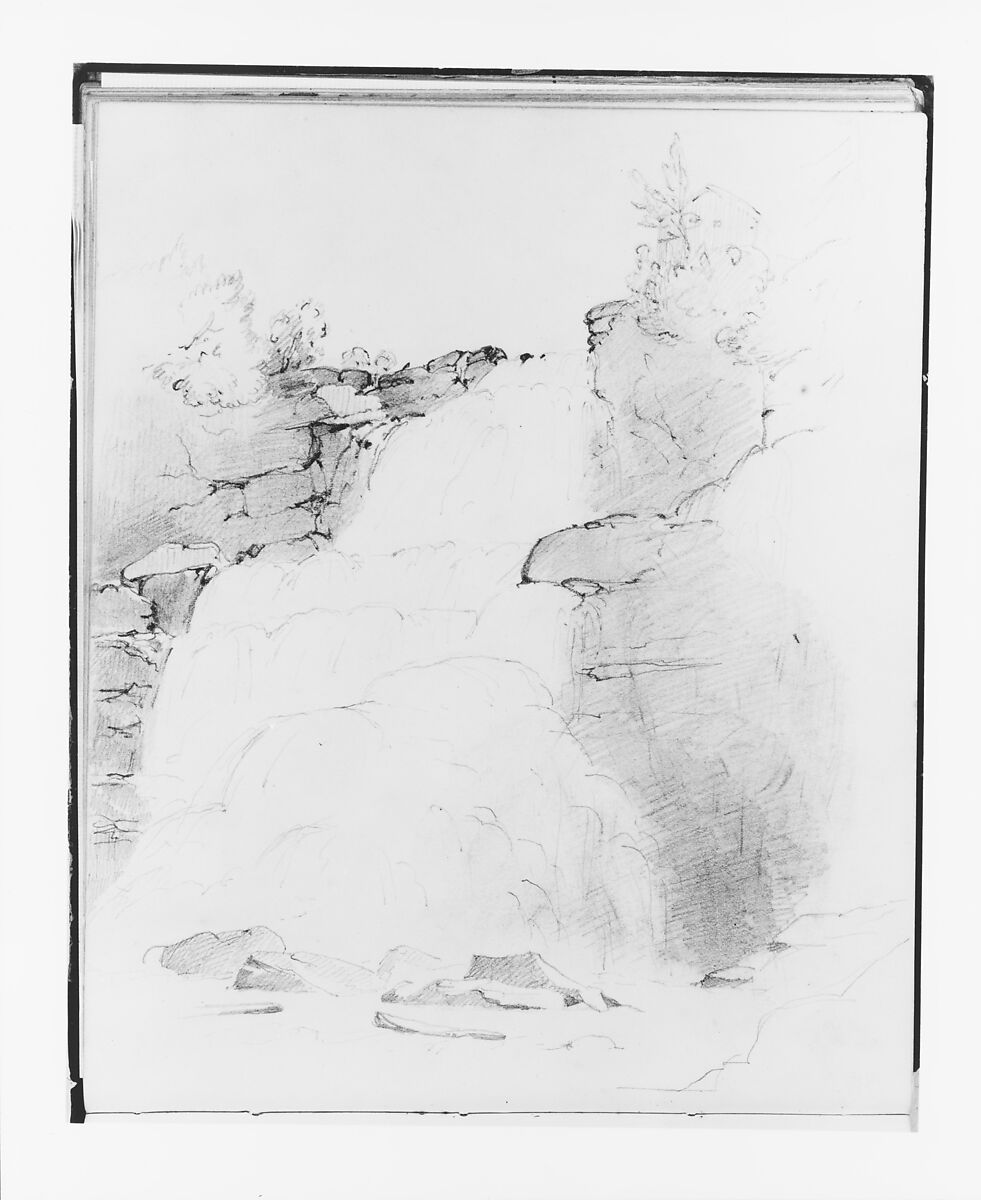 Waterfall (from Sketchbook), Francis William Edmonds (American, Hudson, New York 1806–1863 Bronxville, New York), Graphite on off-white wove paper, American 