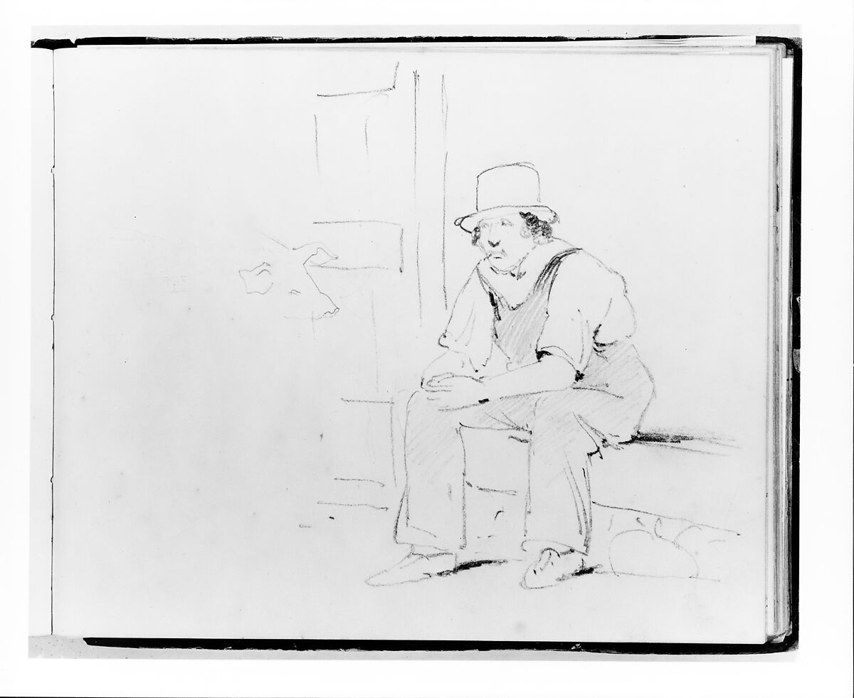 Man Seated; Sketch of a Pig's Head (from Sketchbook), Francis William Edmonds (American, Hudson, New York 1806–1863 Bronxville, New York), Graphite on off-white white wove paper, American 