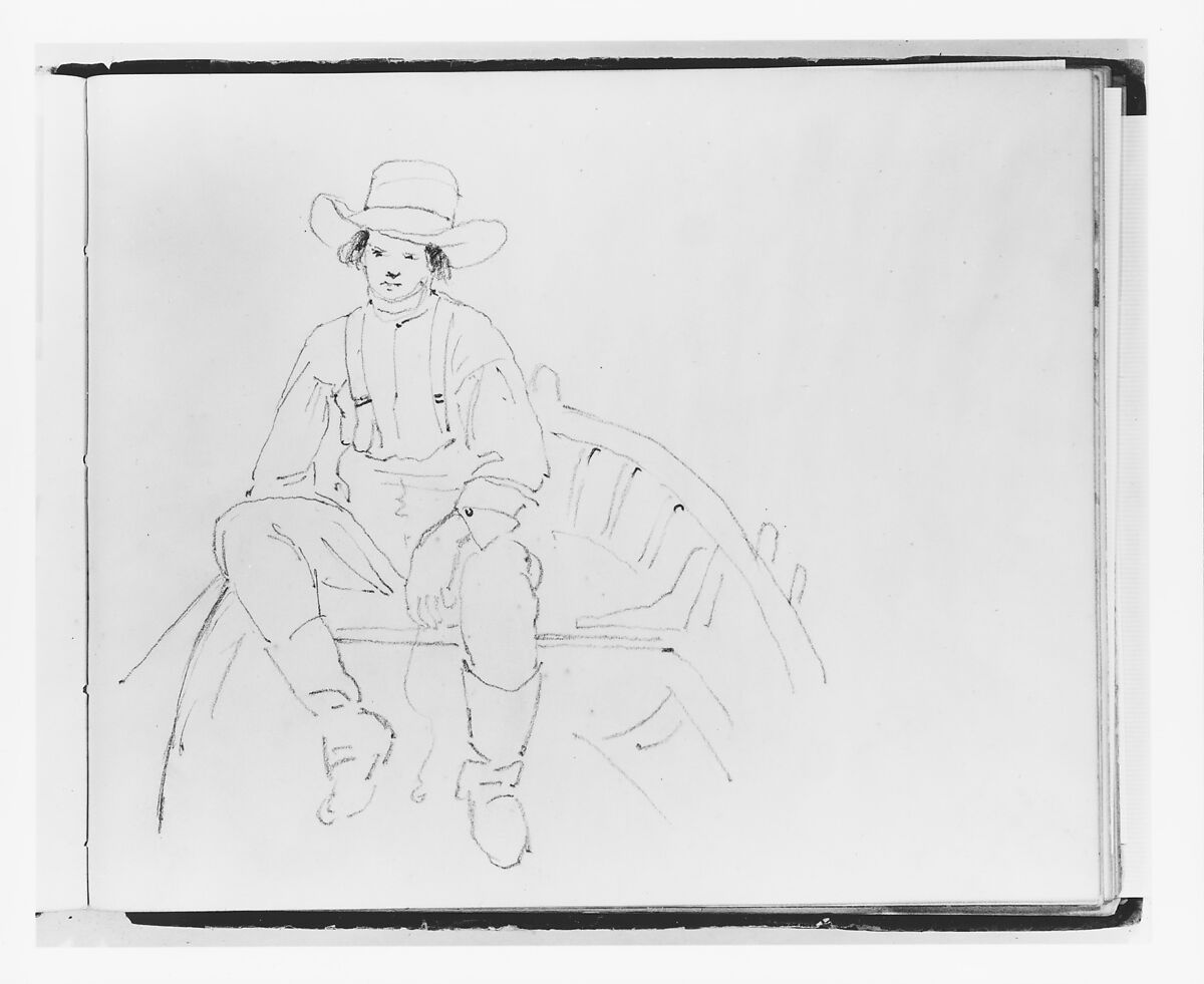 Man Seated in a Rowboat (from Sketchbook), Francis William Edmonds (American, Hudson, New York 1806–1863 Bronxville, New York), Graphite on off-white wove paper, American 