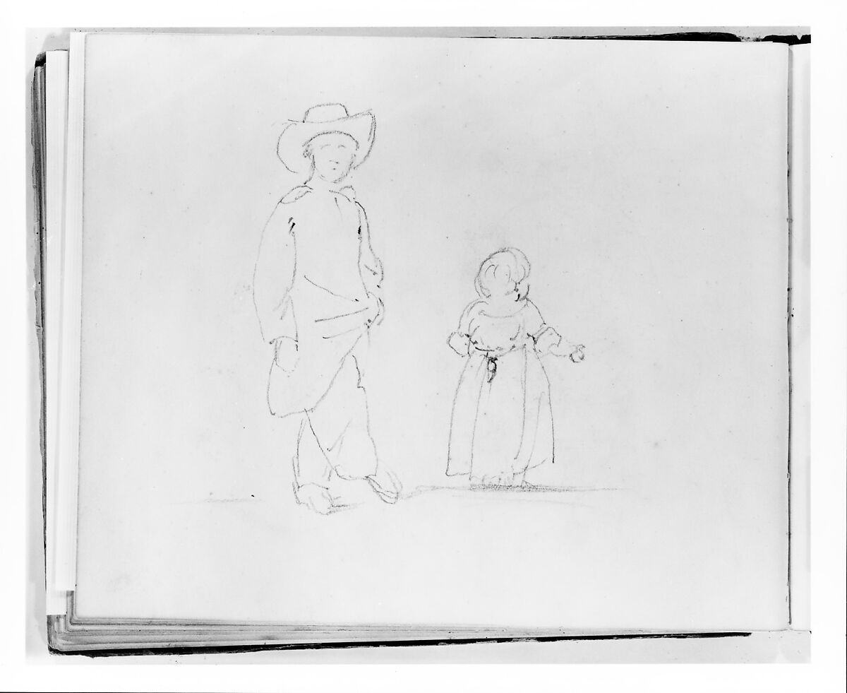Two Children (from Sketchbook), Francis William Edmonds (American, Hudson, New York 1806–1863 Bronxville, New York), Graphite on off-white wove paper, American 