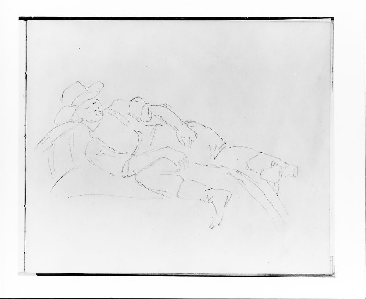 Man Sleeping in a Rowboat (from Sketchbook), Francis William Edmonds (American, Hudson, New York 1806–1863 Bronxville, New York), Graphite on off-white wove paper, American 