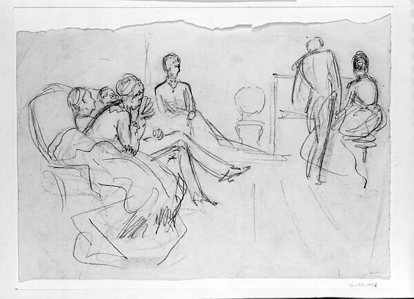 Parlor Concert, John Singer Sargent (American, Florence 1856–1925 London), Graphite and black chalk on off-white wove paper, American