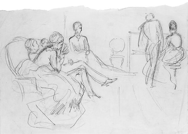 Parlor Concert, John Singer Sargent (American, Florence 1856–1925 London), Graphite and black chalk on off-white wove paper, American