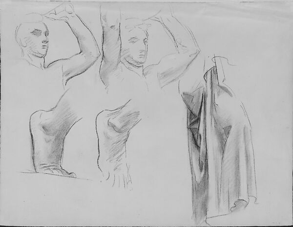 Study for "The Danaïdes", John Singer Sargent (American, Florence 1856–1925 London), Charcoal and white chalk on off-white laid paper, American