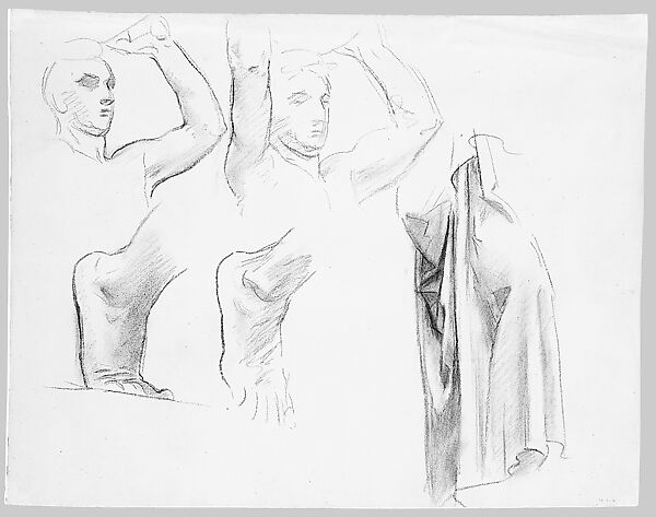 Study for "The Danaïdes", John Singer Sargent (American, Florence 1856–1925 London), Charcoal and white chalk on off-white laid paper, American 