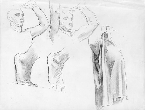 Study for "The Danaïdes", John Singer Sargent (American, Florence 1856–1925 London), Charcoal and white chalk on off-white laid paper, American