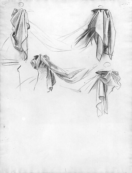 Drapery Studies for "Church", John Singer Sargent (American, Florence 1856–1925 London), Charcoal on off-white laid paper, American