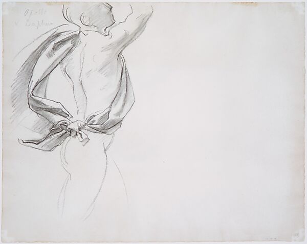 Apollo, Study for "Apollo and Daphne", John Singer Sargent (American, Florence 1856–1925 London), Charcoal on off-white wove paper, American 