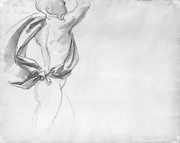 Apollo, Study for "Apollo and Daphne", John Singer Sargent (American, Florence 1856–1925 London), Charcoal on off-white wove paper, American