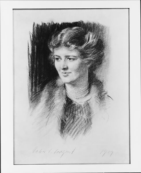 Anna R. Mills, John Singer Sargent (American, Florence 1856–1925 London), Charcoal on off-white laid paper mounted to pulpboard, American