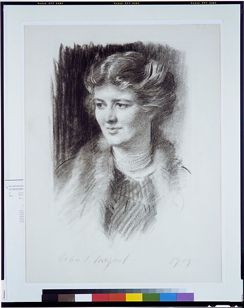 Anna R. Mills, John Singer Sargent (American, Florence 1856–1925 London), Charcoal on off-white laid paper mounted to pulpboard, American