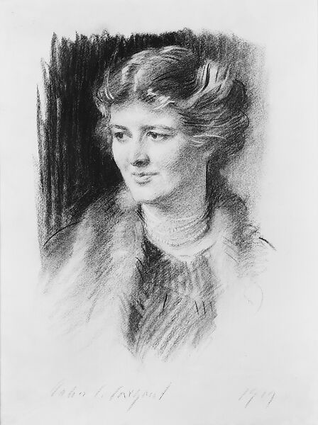 Anna R. Mills, John Singer Sargent (American, Florence 1856–1925 London), Charcoal on off-white laid paper mounted to pulpboard, American