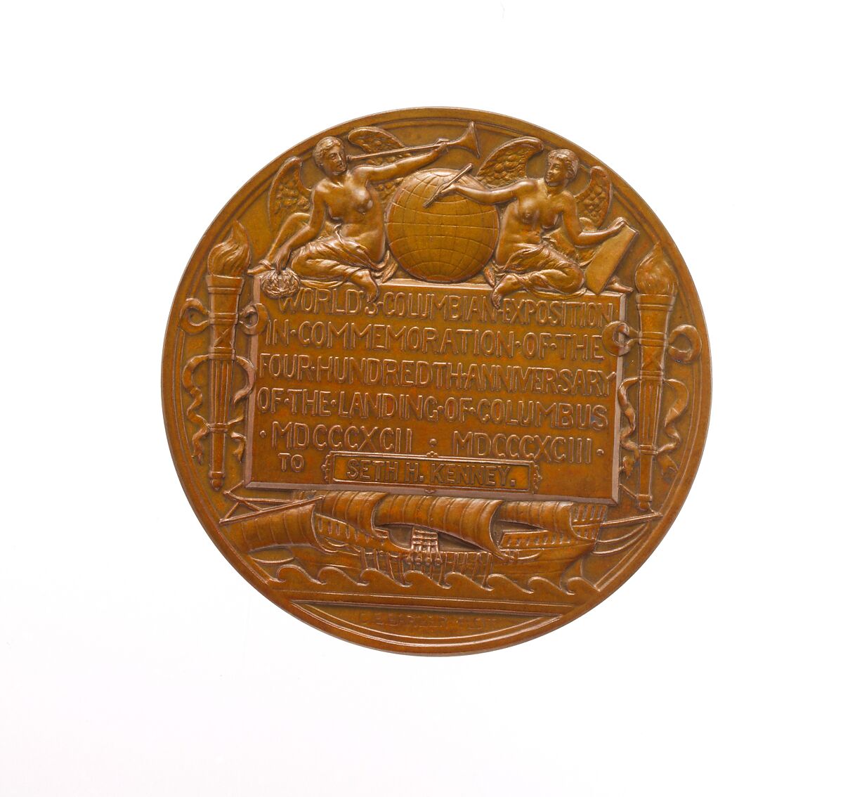 World's Columbian Exposition Commemorative Presentation Medal, Augustus Saint-Gaudens (American, Dublin 1848–1907 Cornish, New Hampshire), Bronze, American
