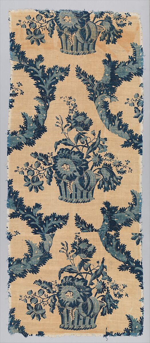 Panel, blue-resist textile, Cotton, painted and block-printed resist, dyed, Indian textile for American market