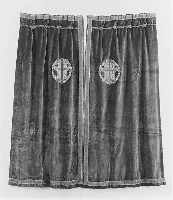 Curtain, Silk velvet embroidered with metallic threads, American