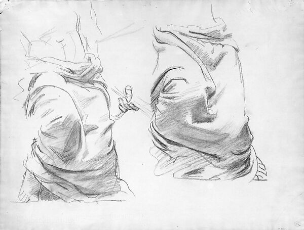 Painting, Study for "Architecture, Painting and Sculpture Proctected from Raverages of Time by Athena", John Singer Sargent (American, Florence 1856–1925 London), Charcoal on off-white laid paper, American