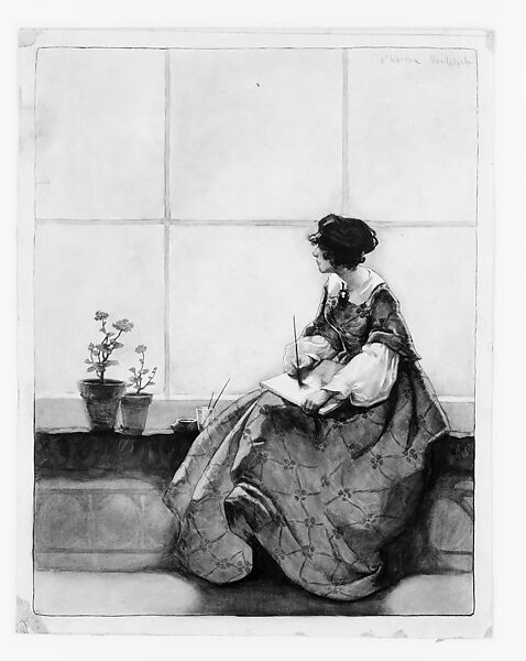 Catharine Van Wyck, M. C. Van Wyck, Watercolor and black chalk on white wove paper faced on cardboard, American 