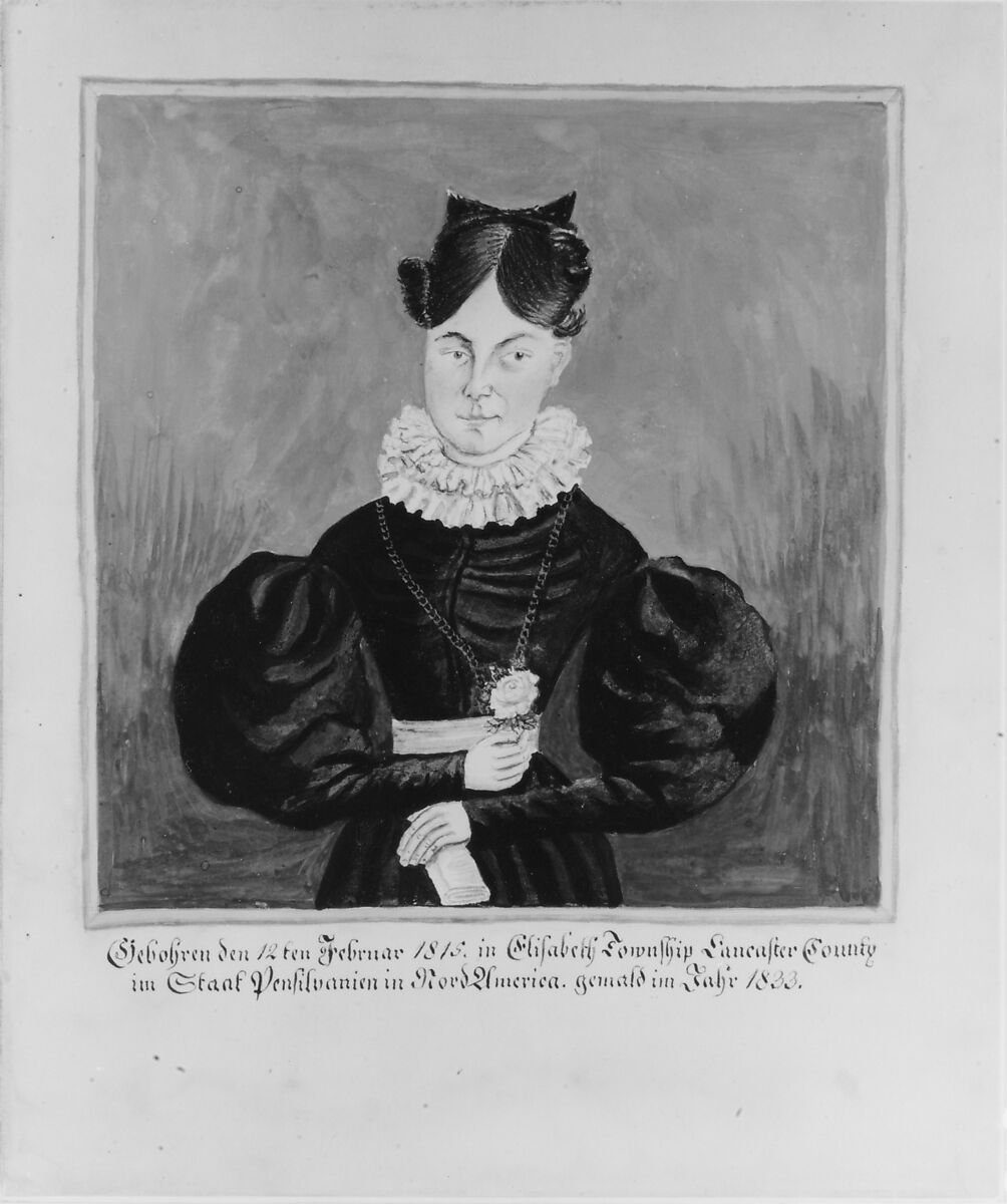 Portrait and Birth Record of Mahala Wechter, Jacob Maentel (1763?–1863), Watercolor, gouache, gum arabic, and graphite on off-white wove paper, American 