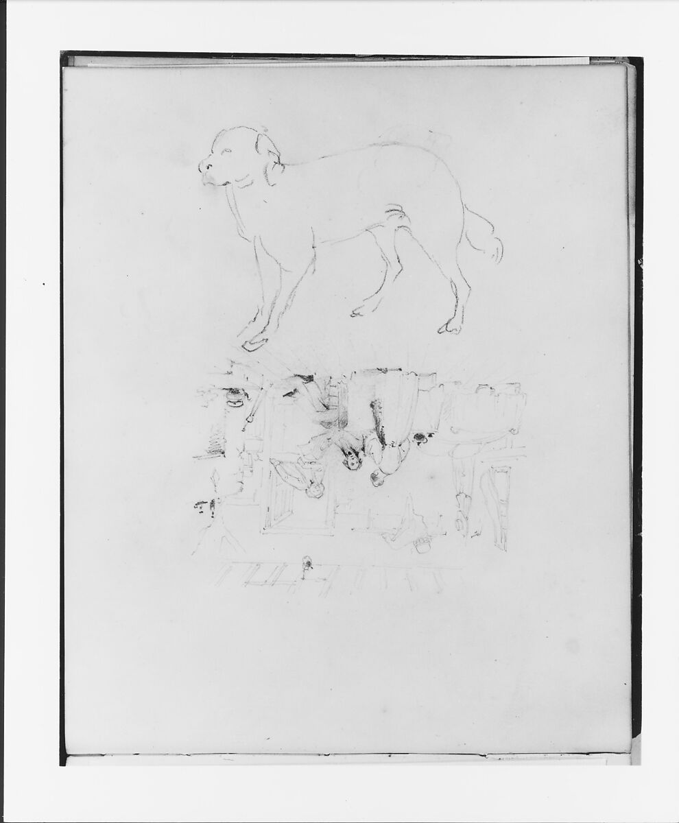 Interior Scene and Study of a Dog (from Sketchbook), Francis William Edmonds (American, Hudson, New York 1806–1863 Bronxville, New York), Graphite on off-white wove paper, American 