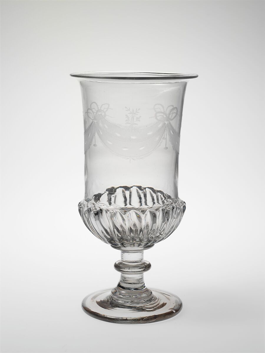 Celery vase, Possibly Benjamin Bakewell &amp; Co. (1809–1813) or, Blown-molded and engraved glass, American 
