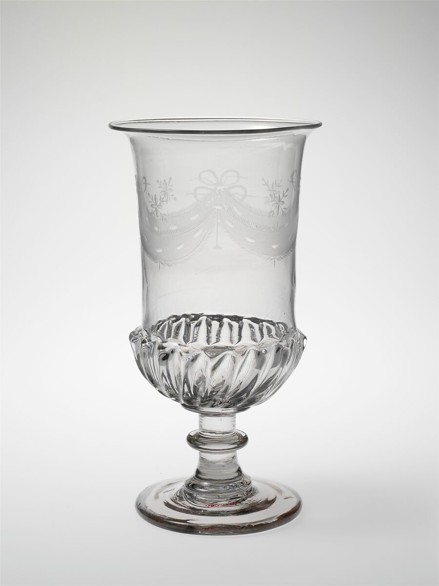 Celery vase, Possibly Benjamin Bakewell &amp; Co. (1809–1813) or, Blown-molded and engraved glass, American