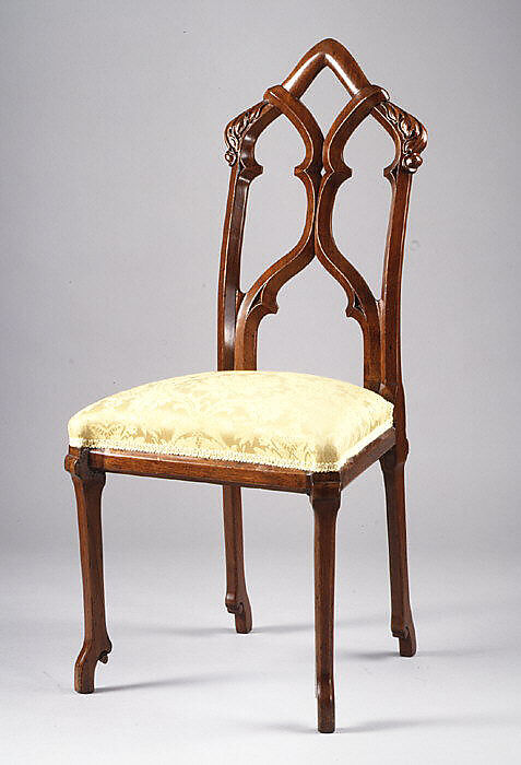 Side Chair, Designed by Alexander Jackson Davis (American, New York 1803–1892 West Orange, New Jersey), Black walnut, modern upholstery, American