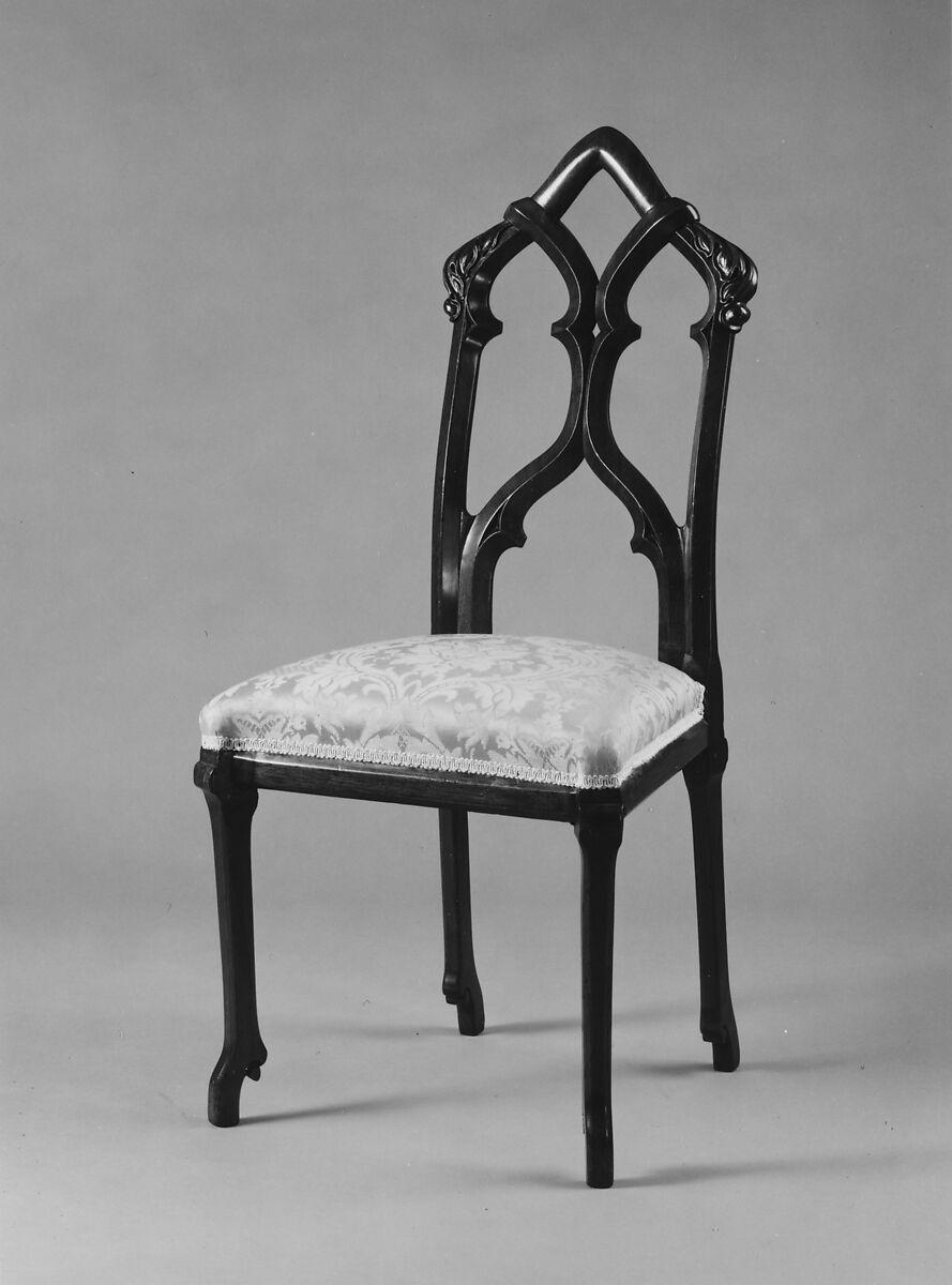 Side Chair, Designed by Alexander Jackson Davis (American, New York 1803–1892 West Orange, New Jersey), Black walnut, modern upholstery, American