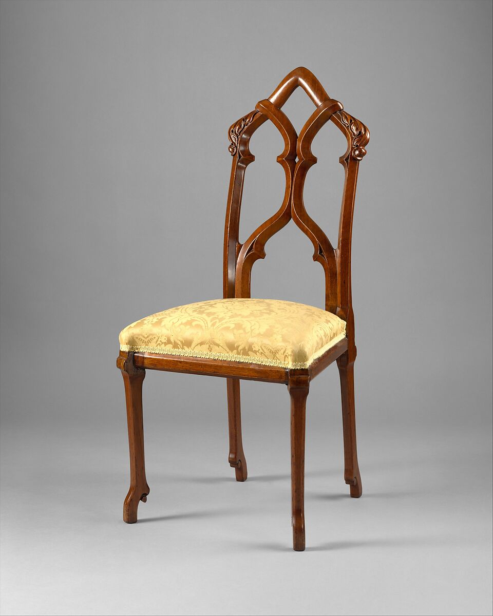 Side Chair, Designed by Alexander Jackson Davis (American, New York 1803–1892 West Orange, New Jersey), Black walnut, modern upholstery, American