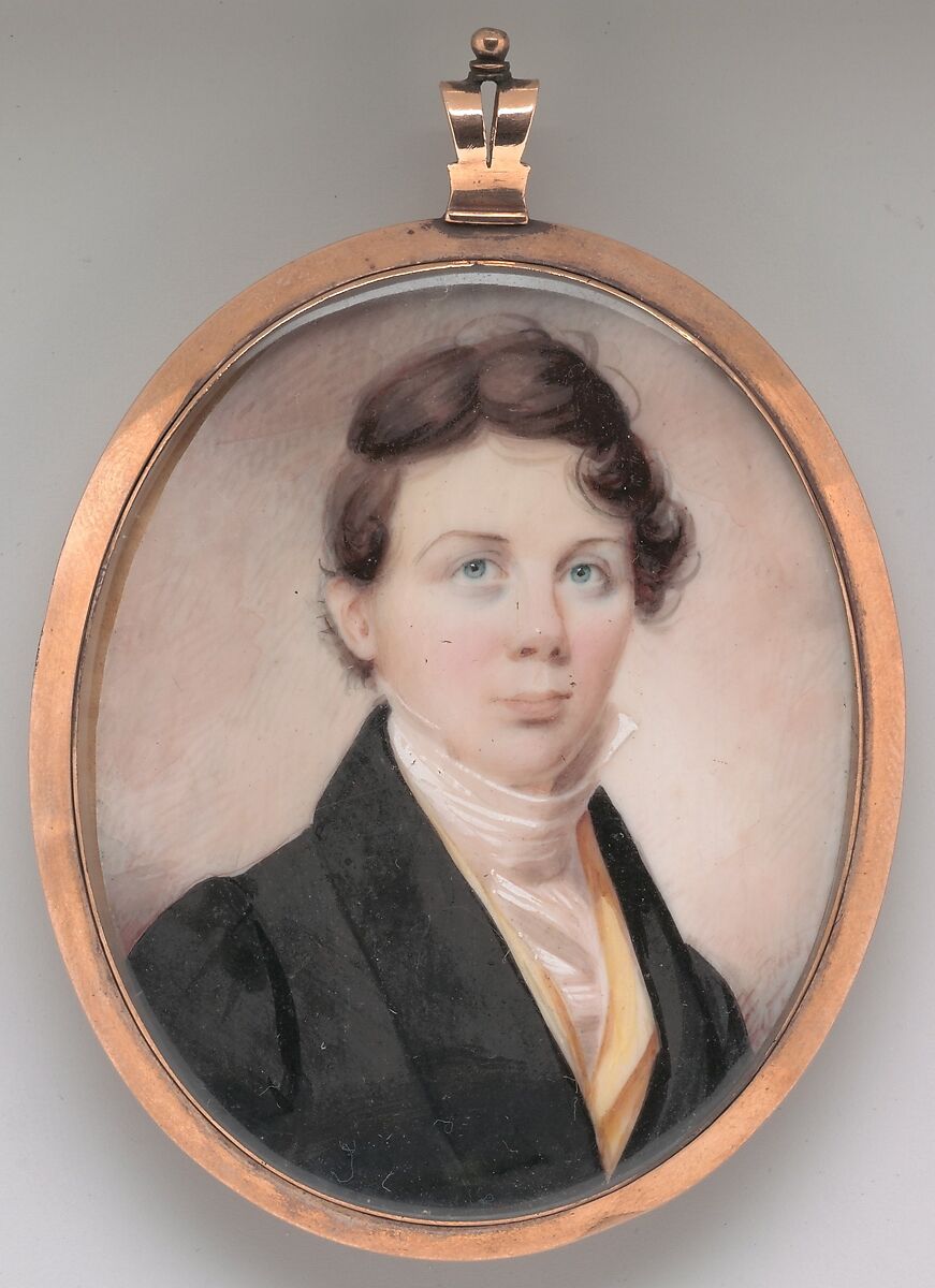 Portrait of a Gentleman, Daniel Dickinson (1795–1877), Watercolor on ivory in gilded copper case; hair reserve verso, American 
