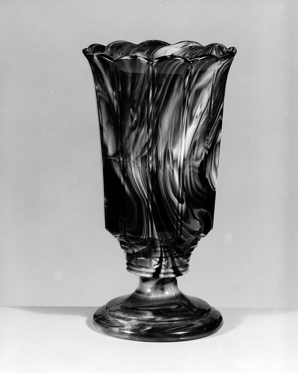 Celery Vase, Challinor, Taylor and Company (1866–1891), Pressed purple marble glass, American 
