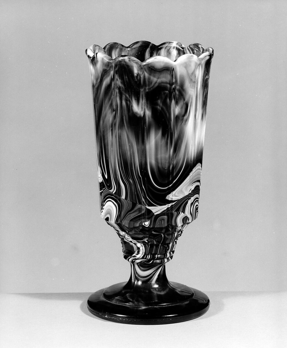 Celery Vase, Challinor, Taylor and Company (1866–1891), Pressed purple marble glass, American 
