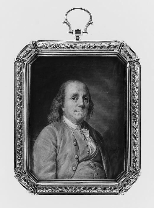 Benjamin Franklin, After Joseph Siffred Duplessis (French, Carpentras 1725–1802 Versailles), Watercolor on vellum, French