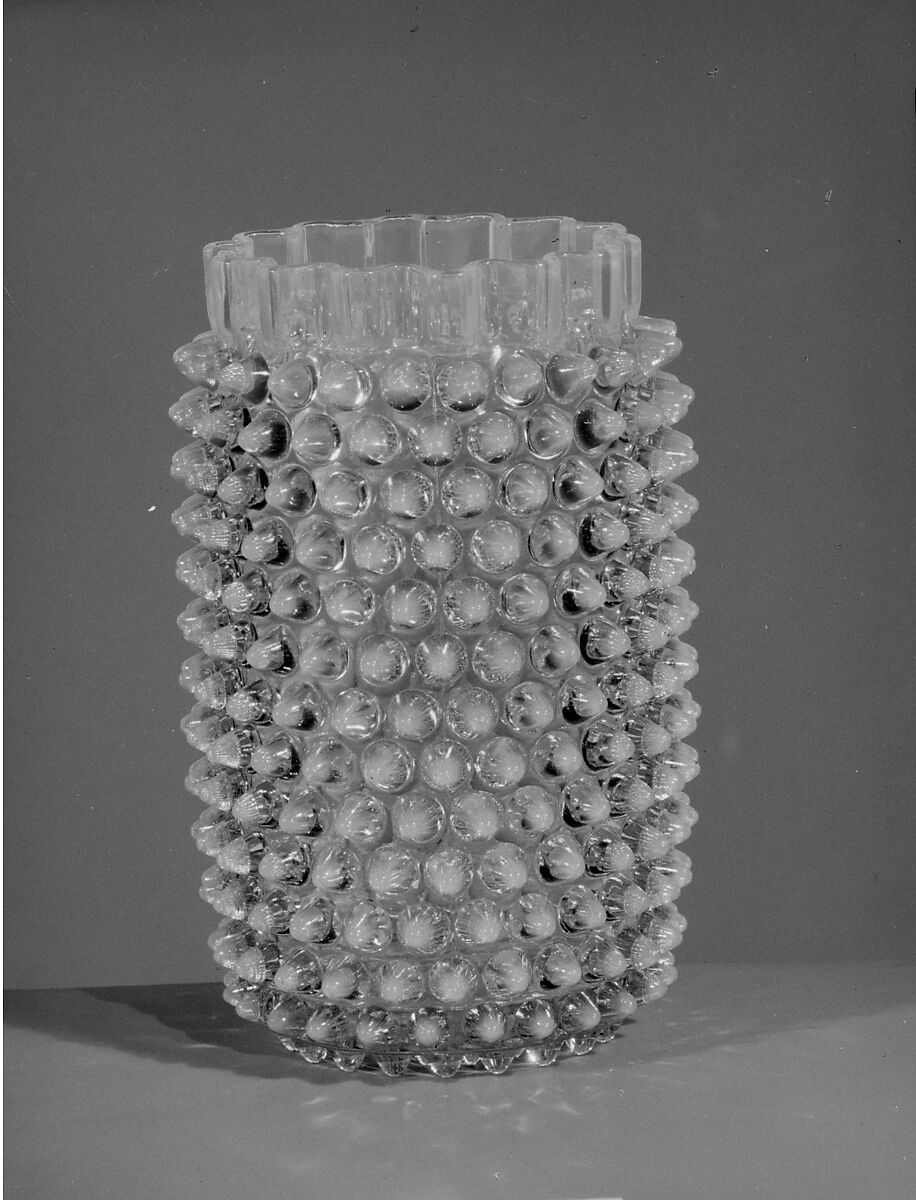 Hobnail celery vase, Probably Hobbs, Brockunier and Company (1863–1891), Pressed colorless and opalescent glass, American 