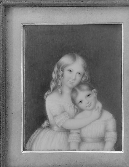 Portrait of Two Girls, Sara Peters Grozelier (1821–1907), Watercolor on ivory, American 