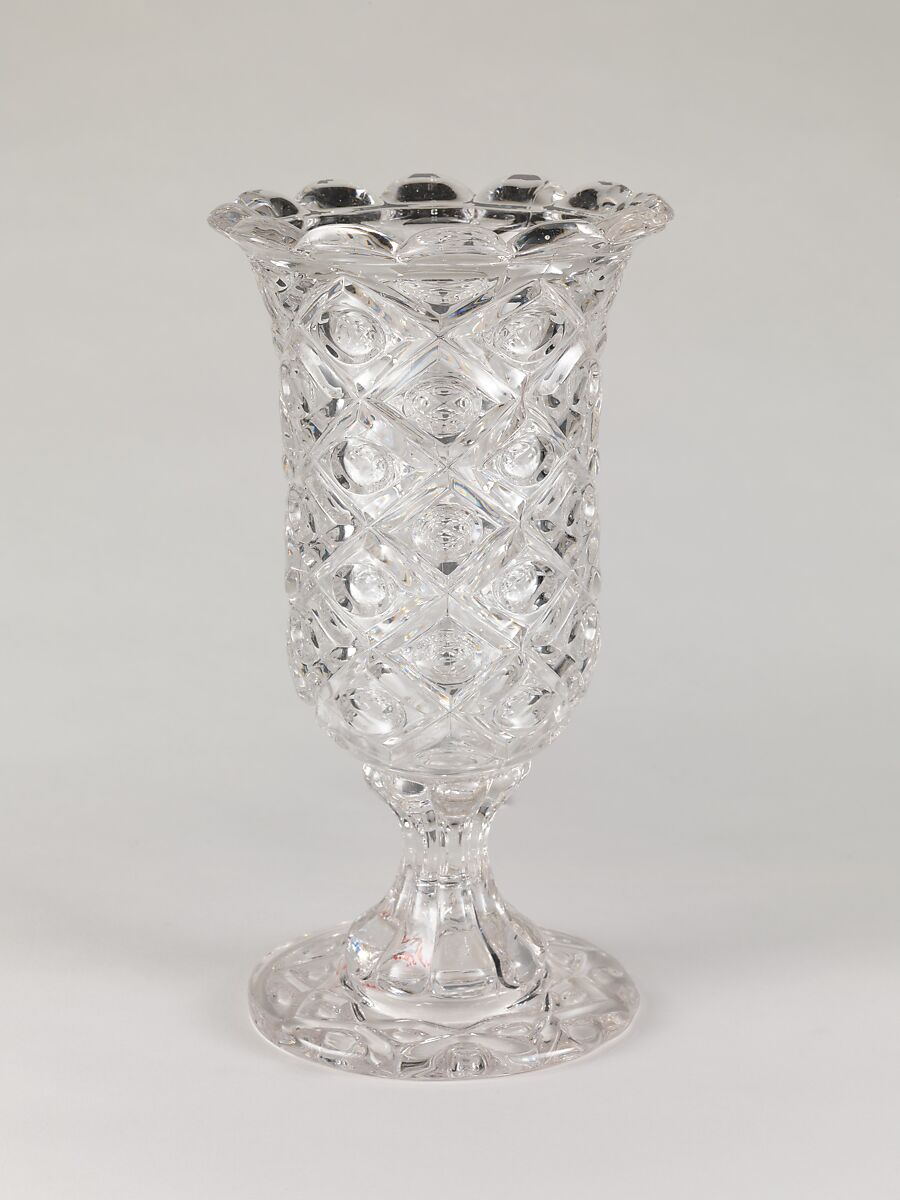 Celery vase, Pressed glass, diamond thumbprint, American 