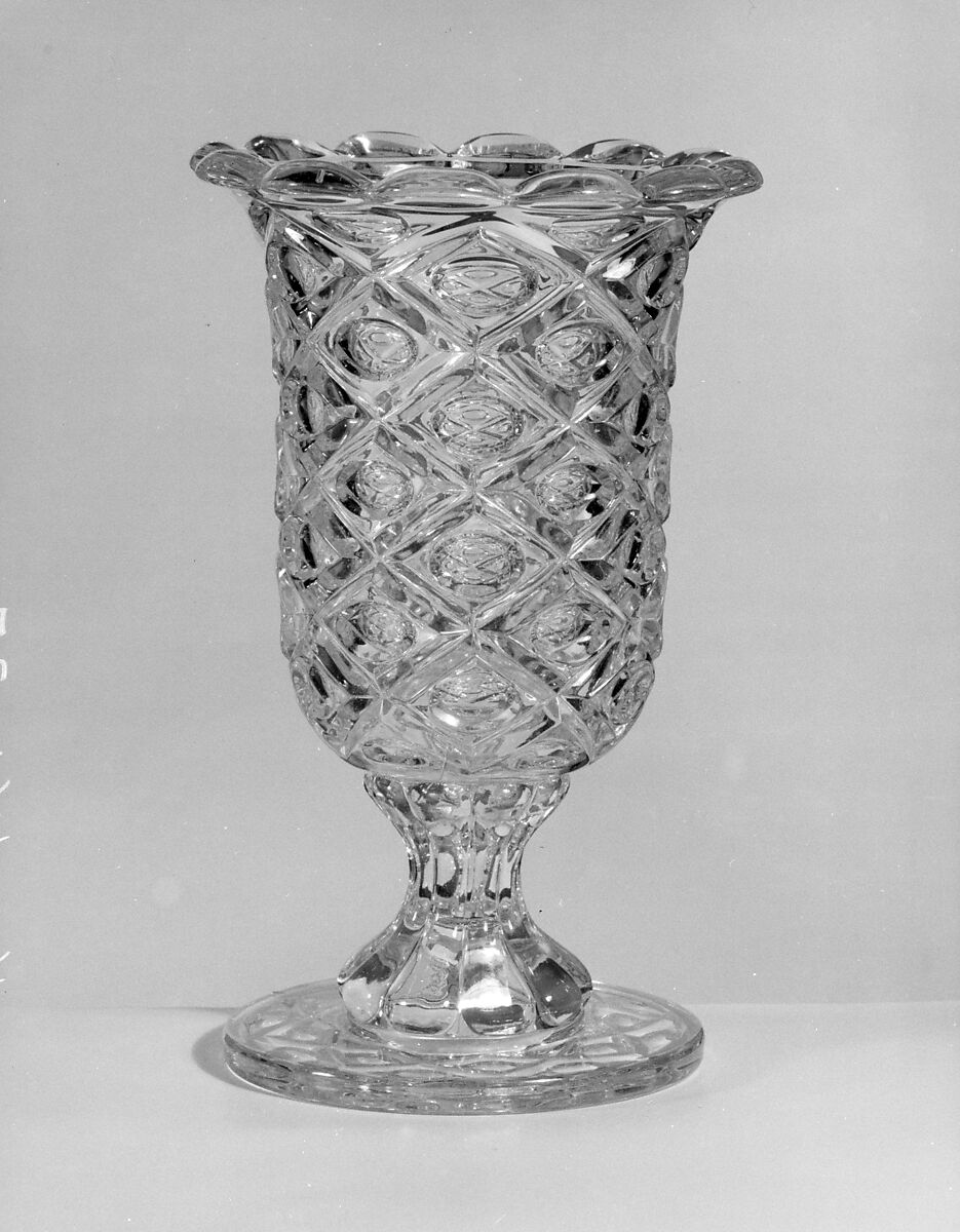 Celery Vase, Pressed glass, diamond thumbprint, American 